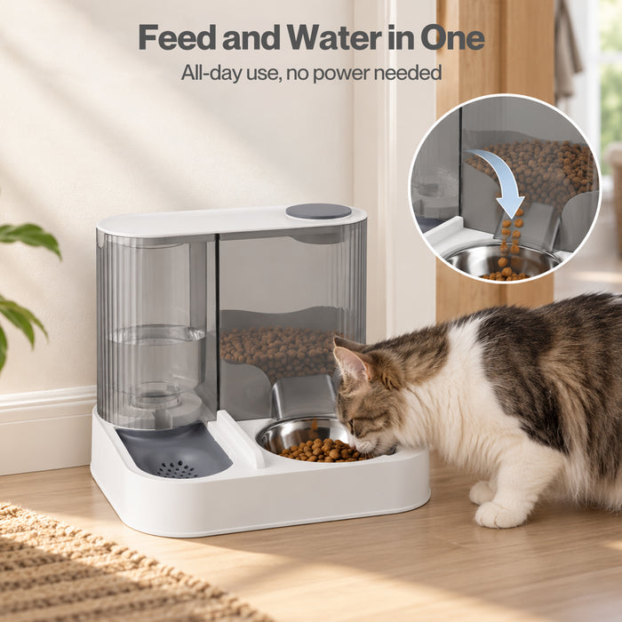 Automatic Cat Feeder Gravity Food and Water Dispenser for Home Travel White