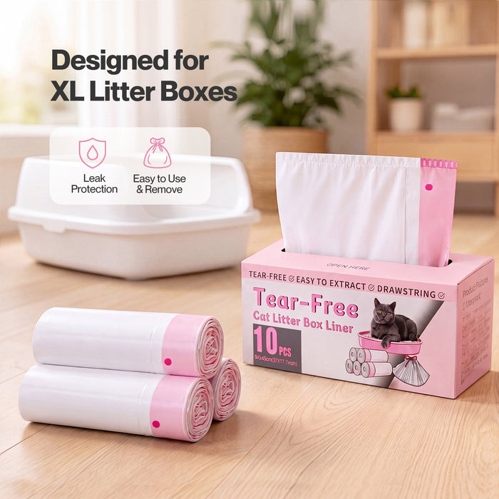 Cat Litter Bags 30 Pcs 94 x 45cm Drawstring 10kg HDPE White Pink