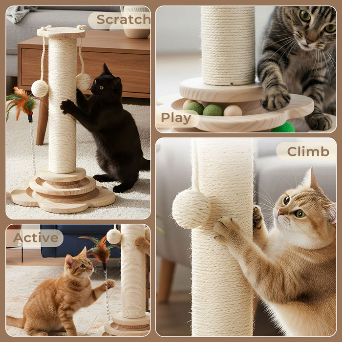 Pawz Cat Scratcher Wooden Scratching Post Natural Sisal Kitten Toy Platform 45cm