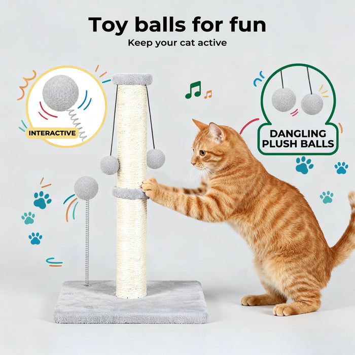 Cat Scratcher Tower Scratching Post Natural Sisal Kitten 3 Ball Toys 51cm
