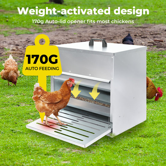 Pawz Automatic Chicken Feeder Auto Treadle 10kg Food Dispenser Galvanized Steel