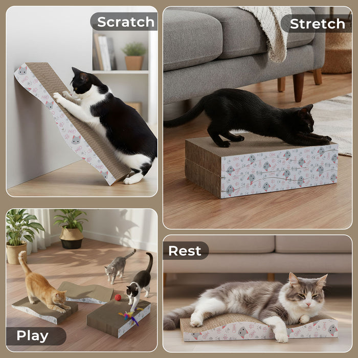 4X Cat Scratcher Board Bed Double-Sided Stackable Scratching Cardboard Toy