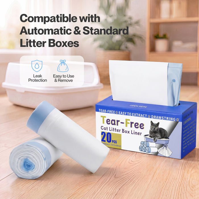 Pawz Cat Litter Bags 45 x 50cm 10kg 2Rolls 40ct Drawstring HDPE White Blue