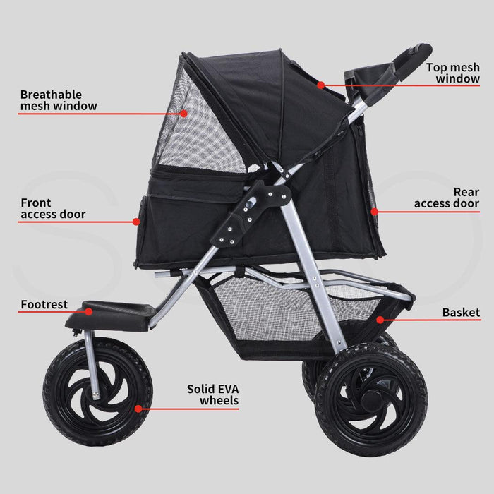 PaWz Pet Dog Stroller Pram - Black - petpawz.com.au