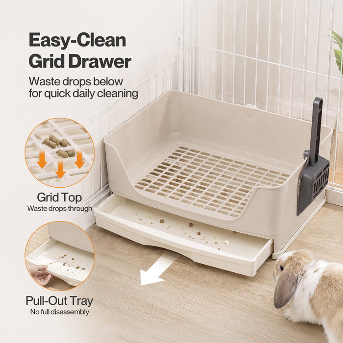 Rabbit Litter Tray Drawer Box Easy-Clean Secure for Indoor Cage Use Brown