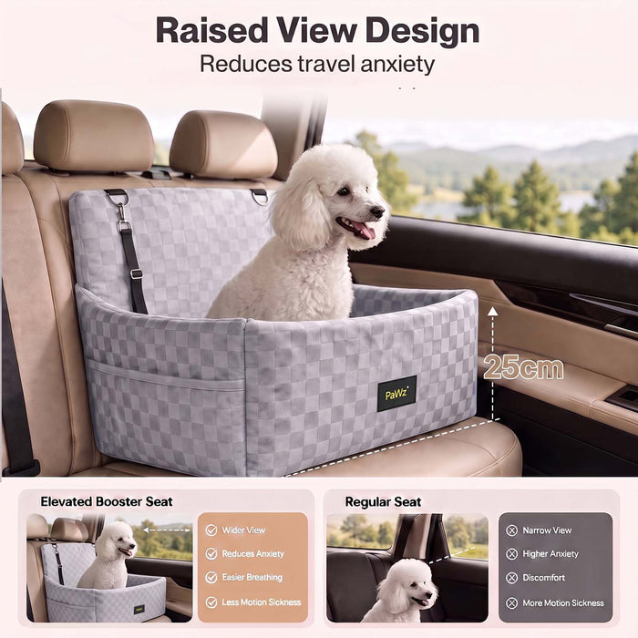 Large Dog Car Seat Booster Plush Dual-Side Portable Travel Bed Grey and Black