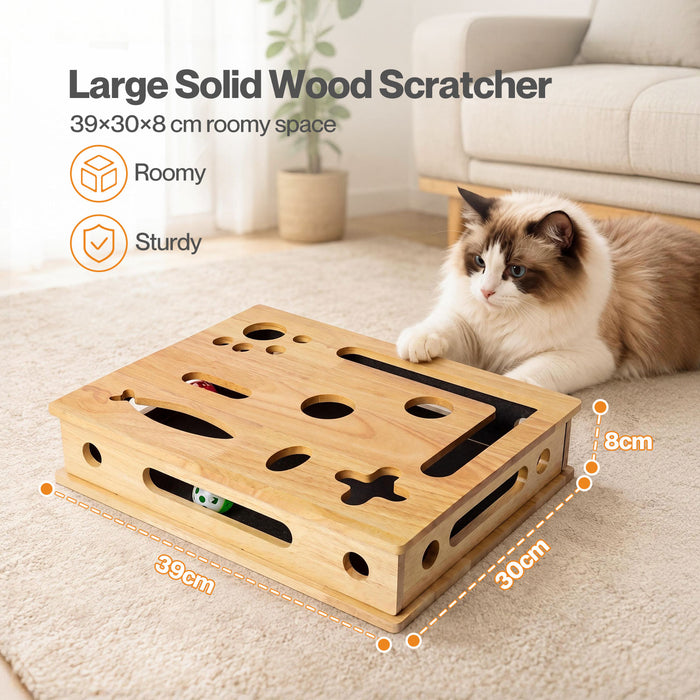 Cat Nail File Scratcher Large Solid Wood with Toy Balls for Indoor Cats