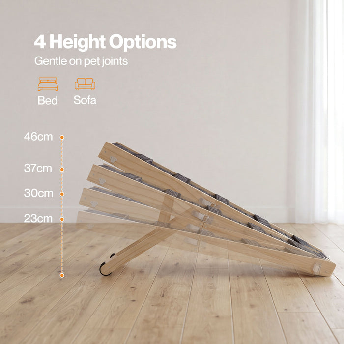 Dog Ramp Adjustable Foldable 4 Heights Non Slip for Small pets Natural