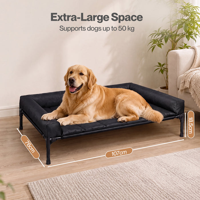 Elevated Dog Bed Large Breathable Three Sided Bolster for Outdoor Black