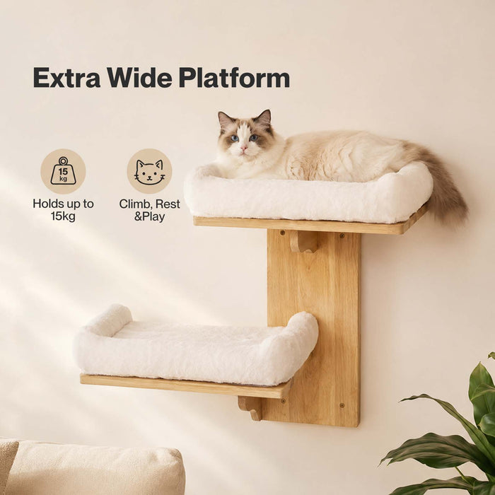 Cat Wall Shelves 2 Steps Wide Perch Soft Beds for Large Cats Climbing White