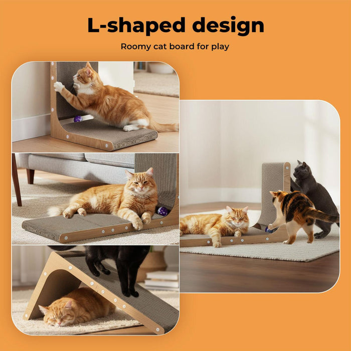 Cat Scratcher Board Bed L-Shaped Scratching Cardboard Ball Toy 68cm High