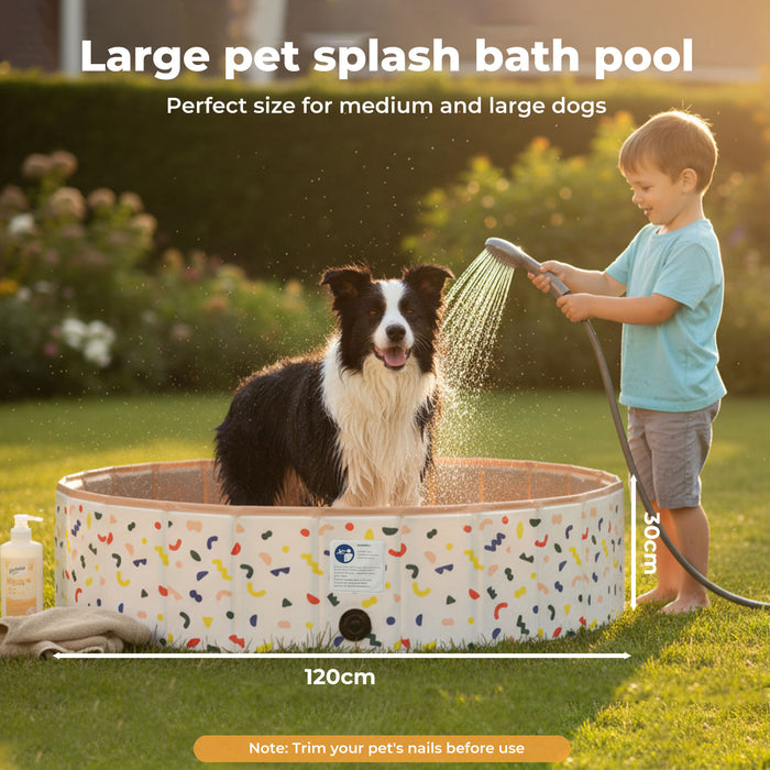 Dog Swimming Pool Foldable Pet Bath Non-Slip Portable Indoor Outdoor 120cm