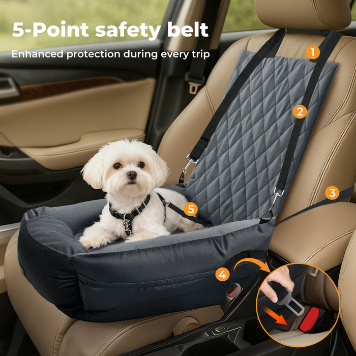 Pet Car Seat Dog Seat Travel Bed Safety Booster with Side Pocket Grey