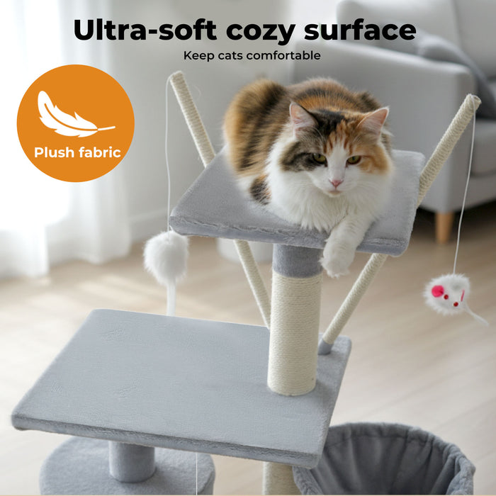 Cat Tree Tower Scratching Post Scratcher 143cm Climbing Tree House Bed Grey