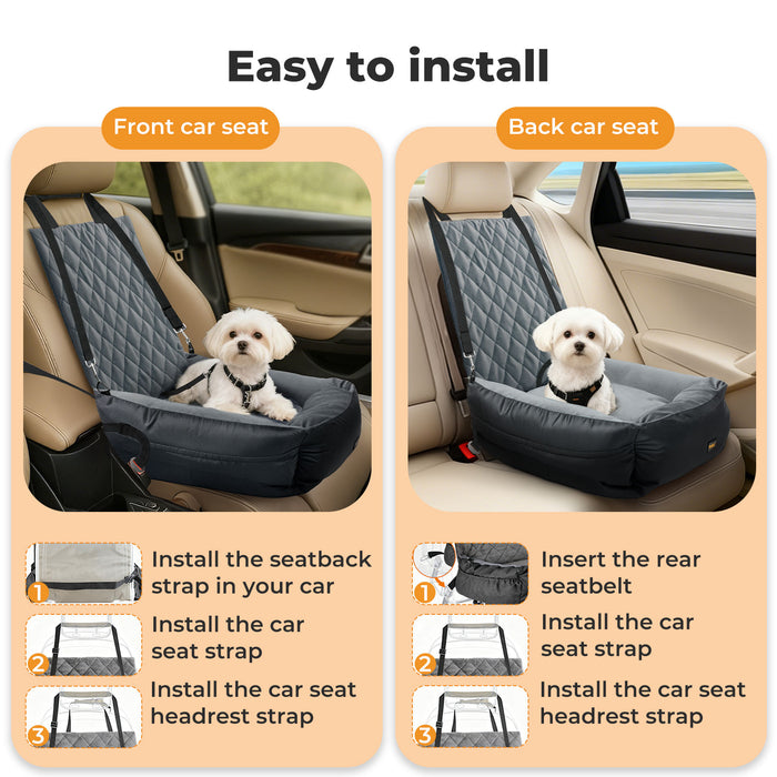 Pet Car Seat Dog Seat Travel Bed Safety Booster with Side Pocket Grey