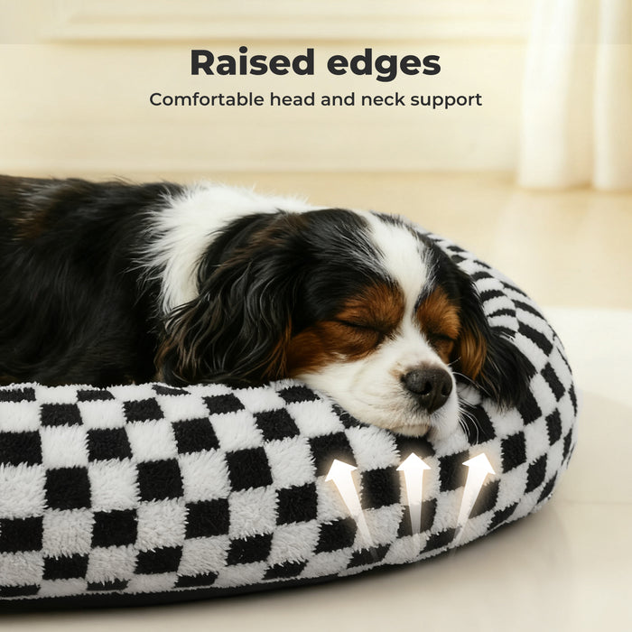 Dog Bed Calming Pet Checkered Plush Bed Soft Washable Bed Non-Slip