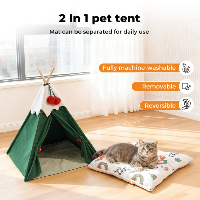 Pet Tent House Pet Teepee Dog Cat Tent Bed Washable Portable Indoor Green