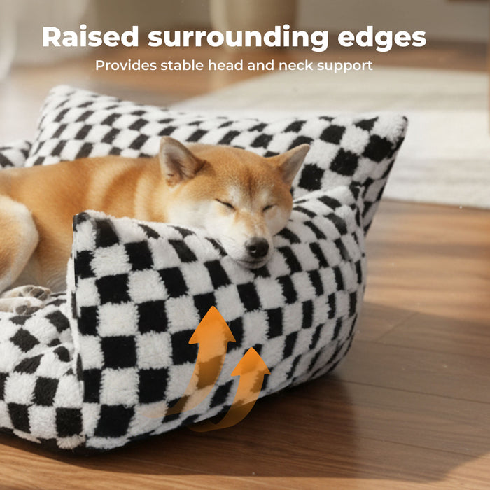Pet Bed Soft Plush Checkered Dog Bed Washable Cat Bed Removable Cover