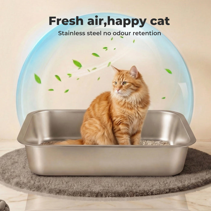 Stainless Steel Cats Litter Box 10cm Height Small Animals Easy Entry Clean