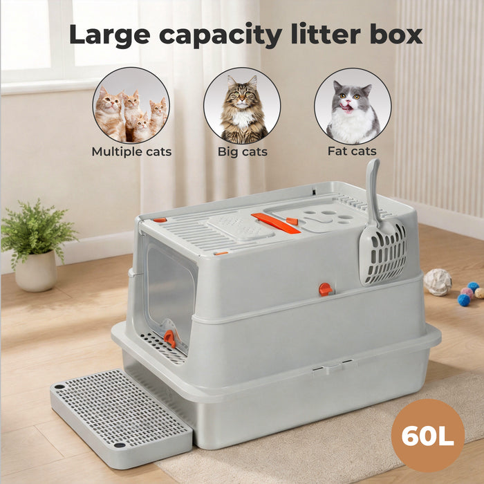 Stainless Steel Cats Litter Box Hooded High Enclosed Large Kitty Toilet