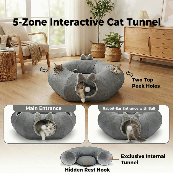 Large Cat Tunnel Bed Multi-Functional Toy Interactive Pet Playhouse Indoor