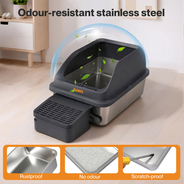 Stainless Steel Cat Litter Box Big Cats Kitten High Sided Easy Clean Grey