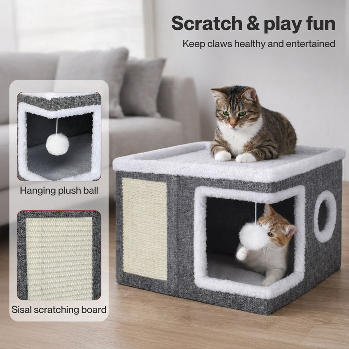 Large Cat House Foldable Bed Condo Scratcher Indoor Cave Multi Small Pet