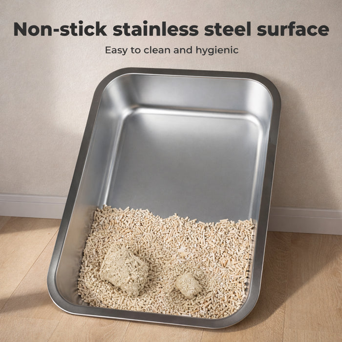 Cat Litter Box Enclosed Stainless Steel Litter Tray Hooded Covered Toilet