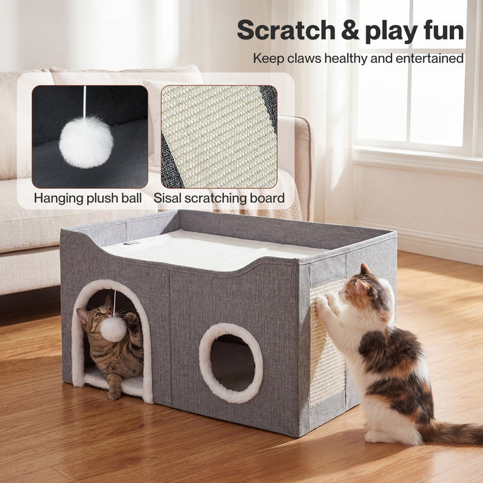 Foldable Cat House Cave Bed Hideaway Interactive Nest Scratching Board