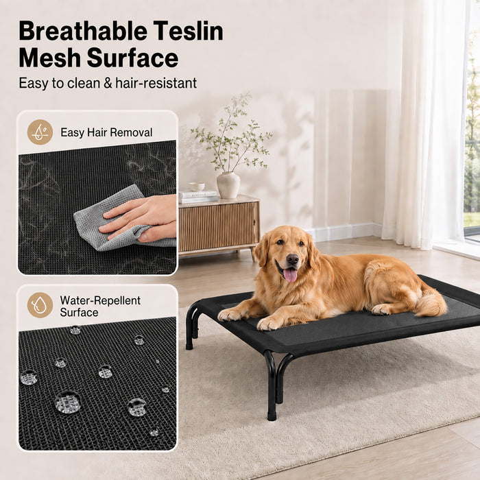 Raised Dog Bed Elevated Cooling Breathable Mesh for Indoor Outdoor Black