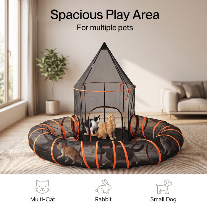 Cat Tunnel Enclosure Large Foldable Spacious Mesh for Indoor Outdoor Black