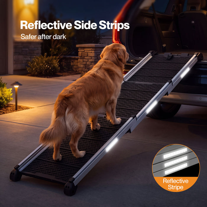 Dog Ramp Foldable Extendable with Reflective Strips Non Slip for Car Black