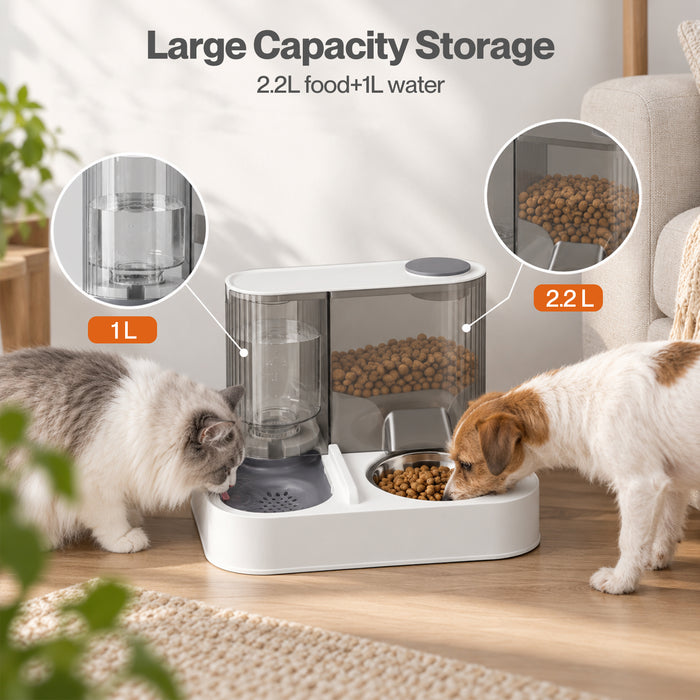 Automatic Cat Feeder Gravity Food and Water Dispenser for Home Travel White