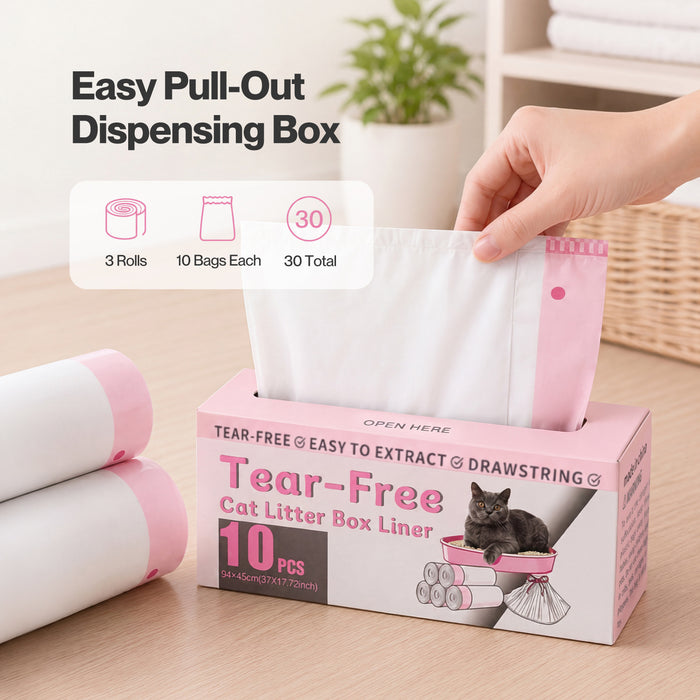 Cat Litter Bags 30 Pcs 94 x 45cm Drawstring 10kg HDPE White Pink