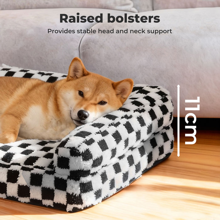 Orthopedic Dog Bed Pet Mat Calming Checkered Plush Sofa Washable