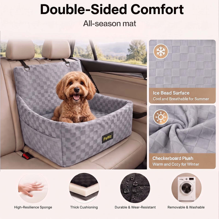 Large Dog Car Seat Booster Plush Dual-Side Portable Travel Bed Grey and Black