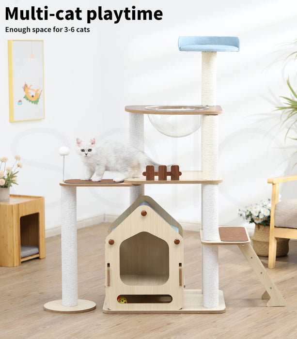 PaWz Cat Tree Scratching Post with Wood Condo 138cm