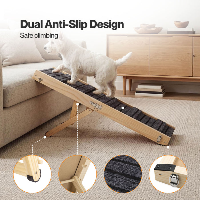 Dog Ramp Adjustable Foldable 4 Heights Non Slip for Small pets Natural