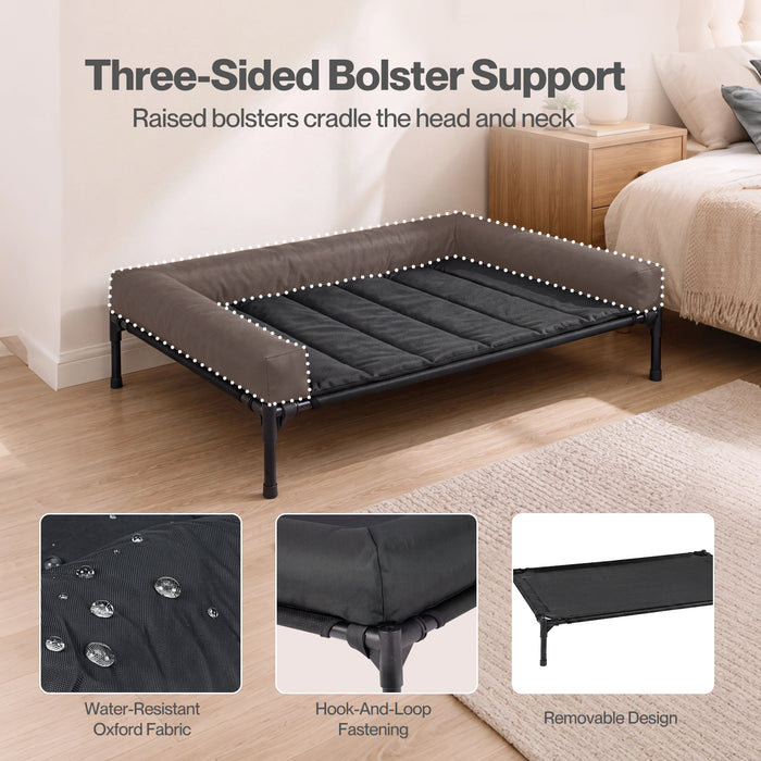 Elevated Dog Bed Large Breathable Three Sided Bolster for Outdoor Black