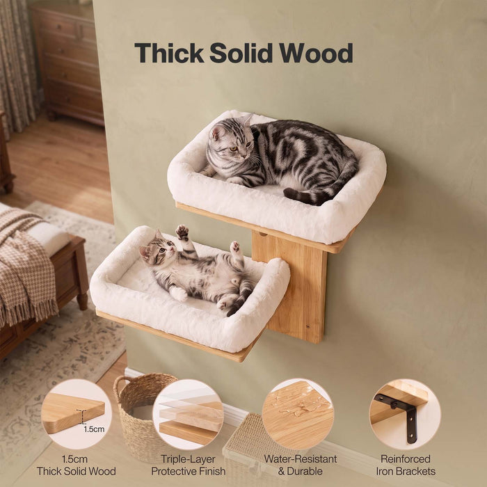 Cat Wall Shelves 2 Steps Wide Perch Soft Beds for Large Cats Climbing White