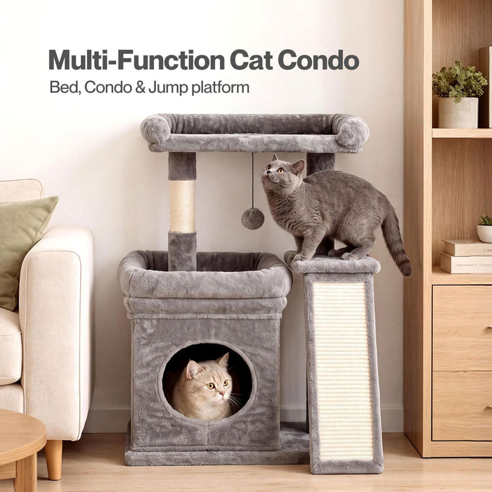 Cat Tree Tower Large Perch Condo Sisal Scratcher for Indoor Felines Grey
