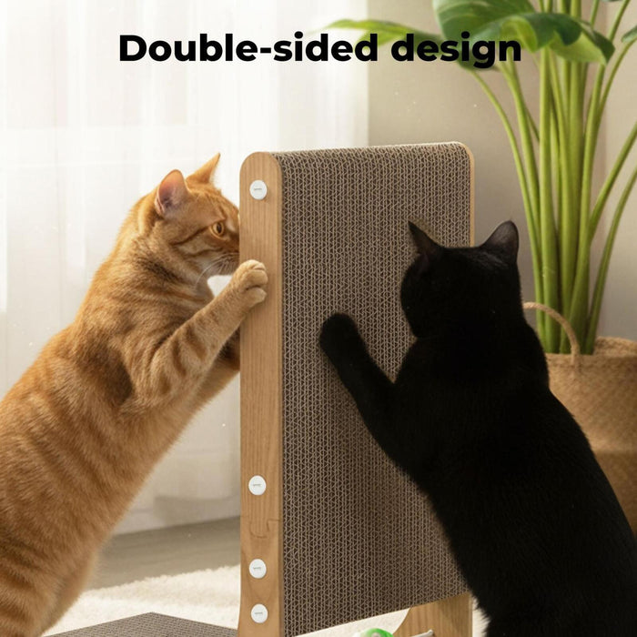 Cat Scratcher Board Bed L-Shaped Scratching Cardboard Ball Toy 48cm High