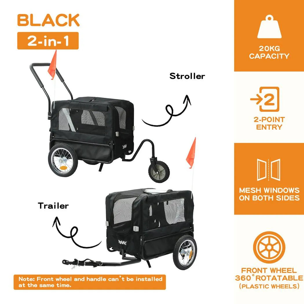 PaWz Pet Stroller Bike Trailer Stroller Foldable Pet Trailer 2IN1 Ou
