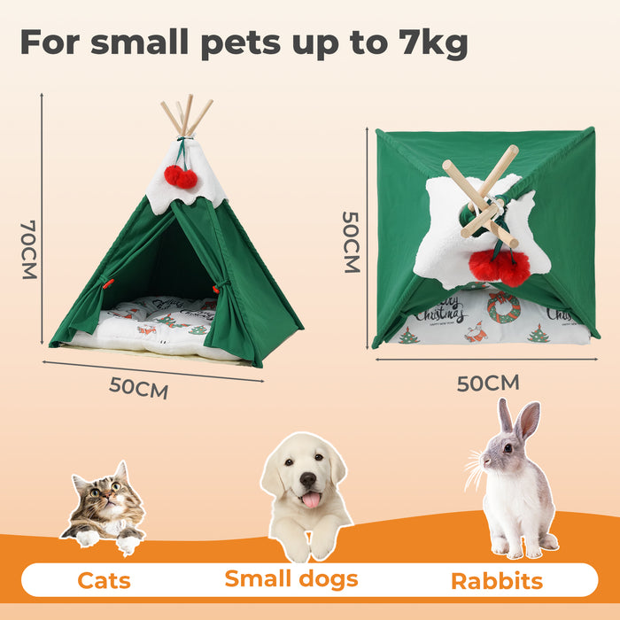 Pet Tent House Pet Teepee Dog Cat Tent Bed Washable Portable Indoor Green