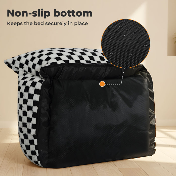 Pet Bed Soft Plush Checkered Dog Bed Washable Cat Bed Removable Cover