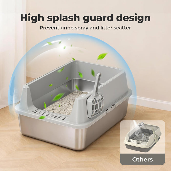 Stainless Steel Cat Litter Box Large Semi-Enclosed Easy Cleaning Pet Toilet