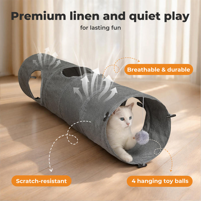 Large Cat Tunnels 3 Pcs Modular Foldable Linen Tube Kittens Cat Toys