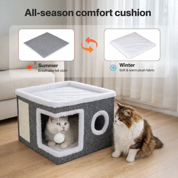 Large Cat House Foldable Bed Condo Scratcher Indoor Cave Multi Small Pet