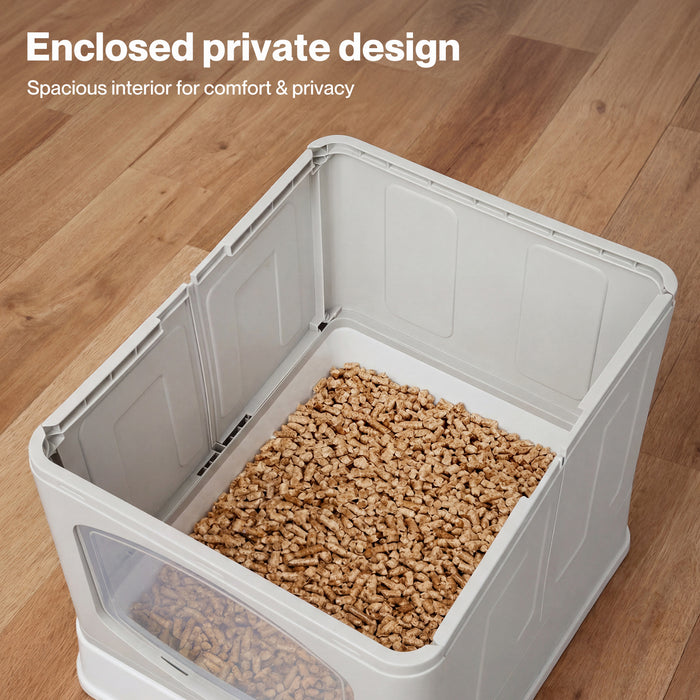 Large Cat Litter Box Foldable Top Entry Covered Litter Tray Scoop Grey