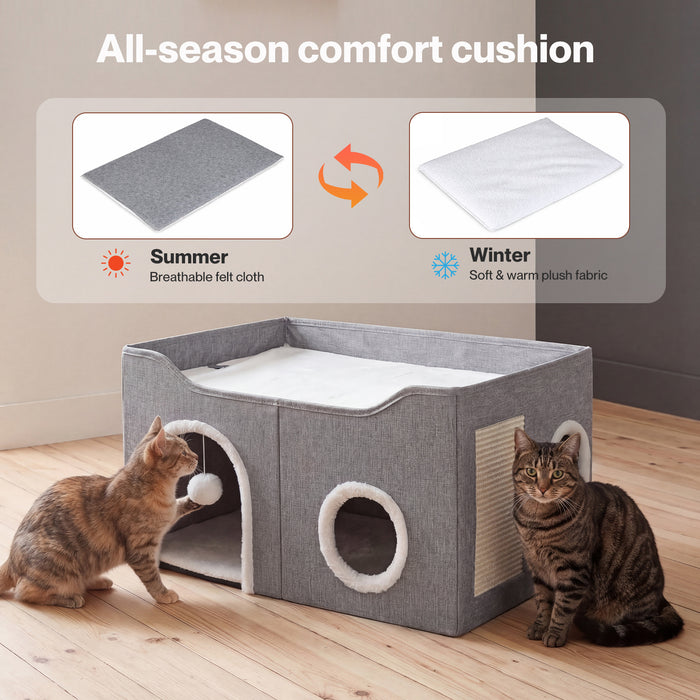Foldable Cat House Cave Bed Hideaway Interactive Nest Scratching Board